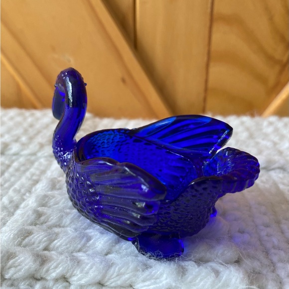 Vintage Small Cobalt Blue Glass Swan Trinket Bowl Dish Salt Cellar - Picture 4 of 11